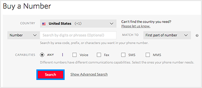 Enter your search criteria, and then click 'SEARCH' to find Phone Numbers.