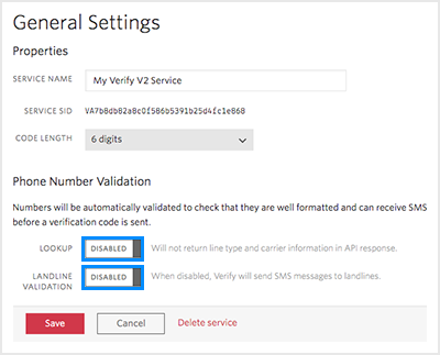 Click to enable the LOOKUP and LANDLINE VALIDATION options.