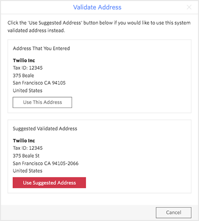 Console address correction suggestions screen shot.